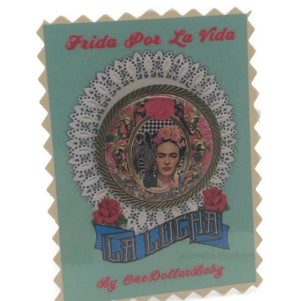 Broche ronde cabochon Frida Kahlo