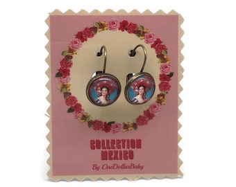 Petites boucles d'oreilles dormeuses cabochon Mexicaine