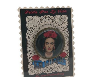 Spilla cabochon rotonda Frida Kahlo
