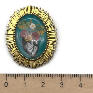 Broche ovale cabochon Coeur fleuri, Ex Voto image 8