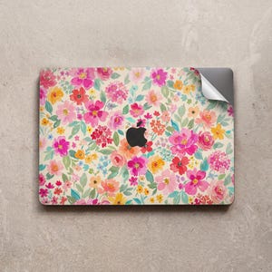 Vinilo decorativo floral acuarela para MacBook Air de 13, 13.3 y 13.6 pulgadas, compatible con Pro, 14, 15 y 16 pulgadas, Neo, M3, M1, M2 y M5. Cubierta para trackpad de vinilo (2022, 2020, A3404, A3113). Diseño botánico.