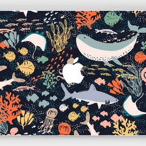 Baleia MacBook pro 14 16 m1 2021 2020 a2337 decalque Mac Book Air 15 polegadas Shark Laptop 12 Adesivo Retina 13 skin Apple Capa para laptop arte da vida marinha