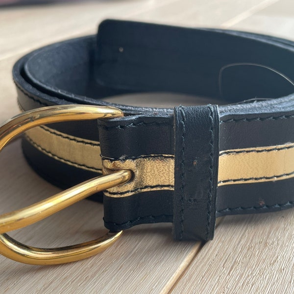 Belt YVES SAINT LAURENT in black and gold leather - Fashion - 80s