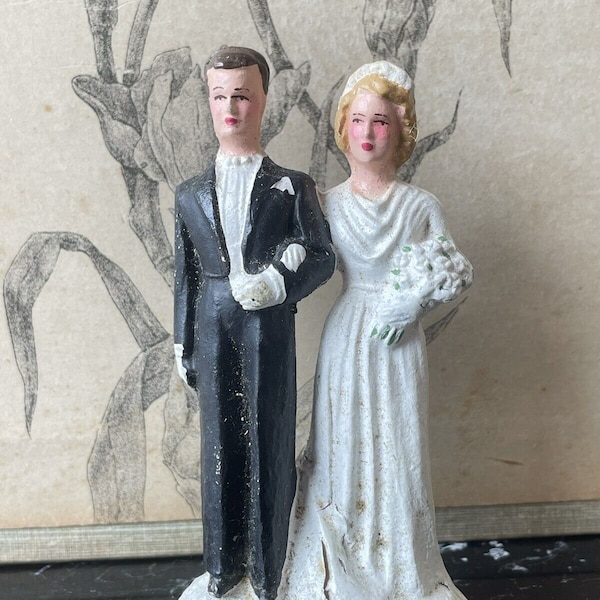 Figurine / Couple de Mariés Ancien Gâteau de Mariage Wedding Cake Topper Vintage