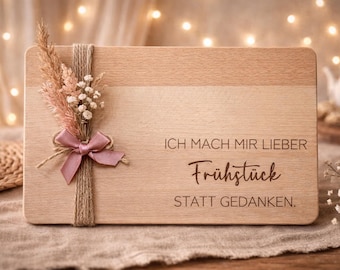 Wooden breakfast board with engraving – “I’d rather have breakfast than worry”
