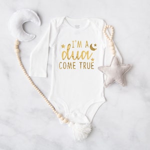 I&#39;m a Dua Come True Gold Onesie®, Baby Girl, Baby Boy Newborn Clothes, Baby Shower Gift, Welcome Baby outfit, Muslim Onesie®, Salaam World