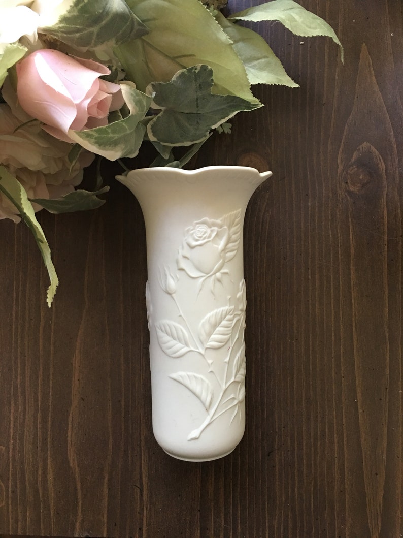Beautiful Vintage Signed Kaiser White Floral Bisque Vase Etsy