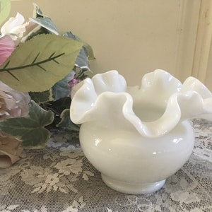 Vintage Ruffled Milk Glass Ruffled Vase