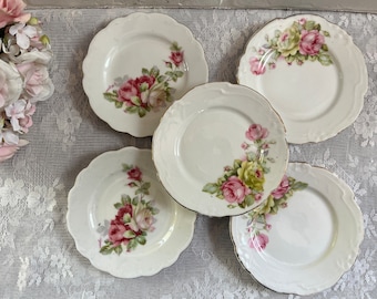 Pretty set of (5) vintage Rose small plates