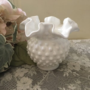 White Hobnail Ruffled Vase
