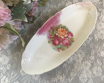 Vintage Shabby Rose Celery Dish