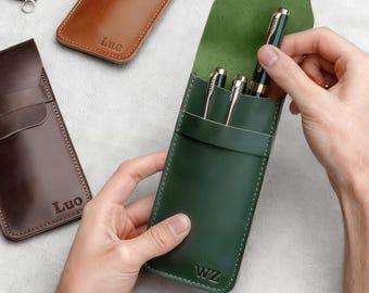 Handgemaakte lederen pennenhouder, op maat gemaakte leren pennenetui, leren pennenhouder potloodkoker, vulpenhouder, leren pennenzakje