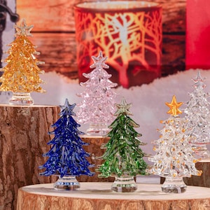 Illuminated Glass Christmas Trees,Handmade Stained Glass Miniature Christmas Trees,Christmas Ornaments Glass Tree Decoration,Christmas Gifts