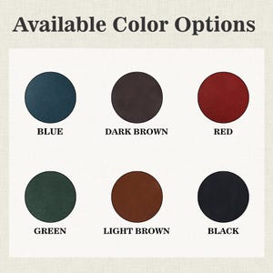 Pu&ograve; includere: Immagine che mostra sei opzioni di colore: blu, marrone scuro, rosso, verde, marrone chiaro e nero. Ogni colore &egrave; presentato come un cerchio pieno con il suo nome sotto. Il testo "Opzioni colore disponibili" &egrave; in alto.