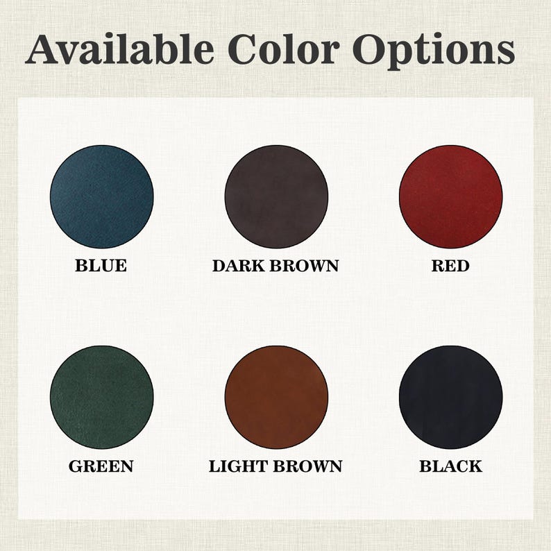 Pu&ograve; includere: Immagine che mostra sei opzioni di colore: blu, marrone scuro, rosso, verde, marrone chiaro e nero. Ogni colore &egrave; presentato come un cerchio pieno con il suo nome sotto. Il testo "Opzioni colore disponibili" &egrave; in alto.