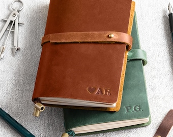 Carnet de notes en cuir personnalisé, journal relié en cuir rechargeable, couverture de journal en cuir avec nom personnalisé, journal intime en cuir rustique pour lui elle
