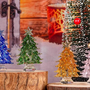 Handmade Stained Glass Miniature Christmas Trees,Illuminated Glass Christmas Trees,Christmas Ornaments Glass Tree Decoration,Christmas Gifts