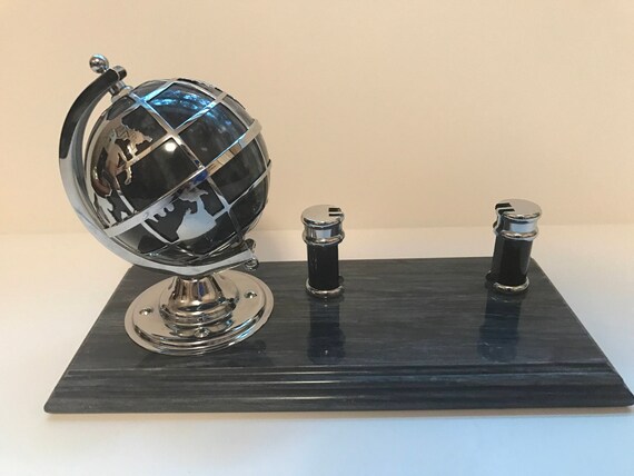 Desktop Business Card Holder Granite With Rotating Globe Etsy