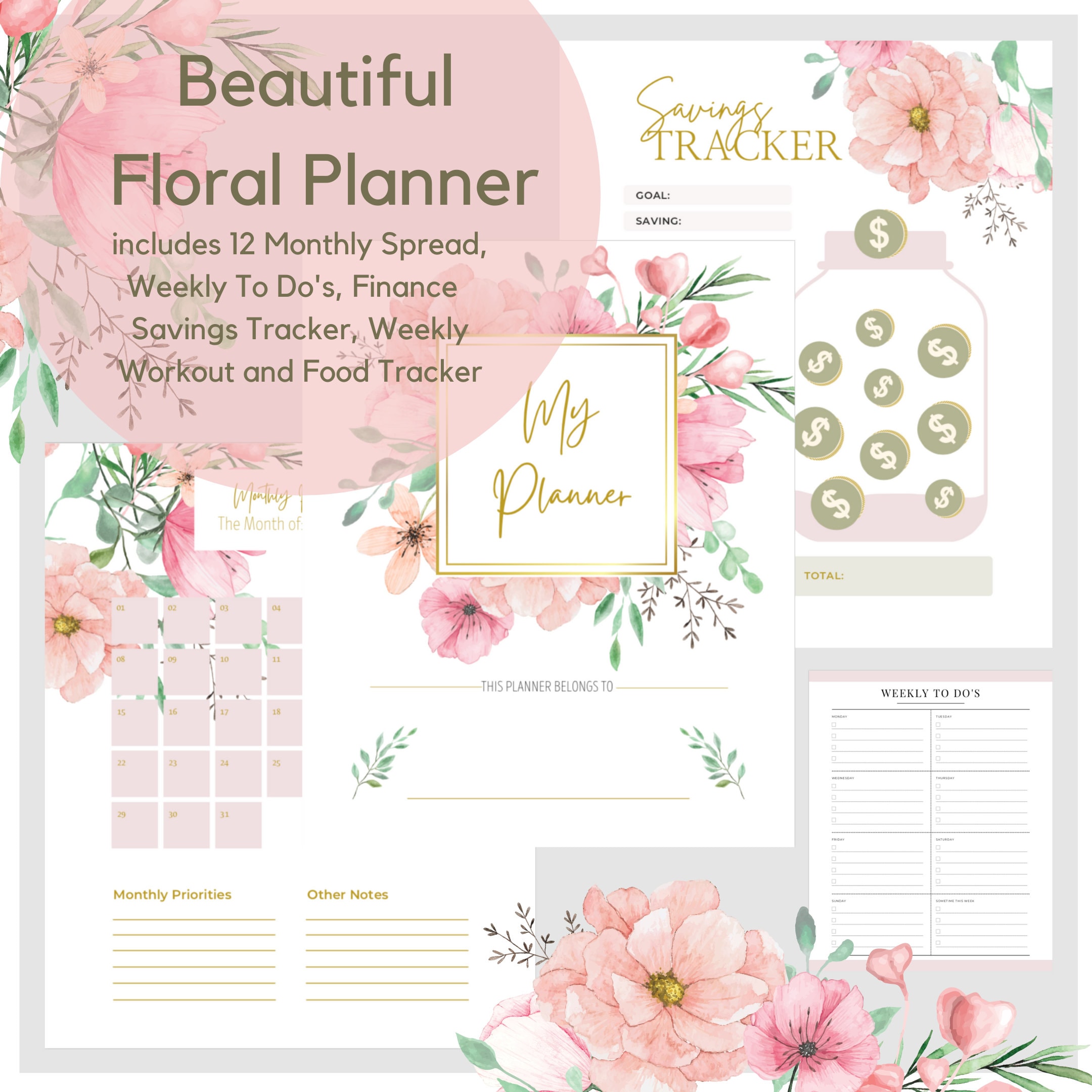 Floral PlannerDigital Download Etsy