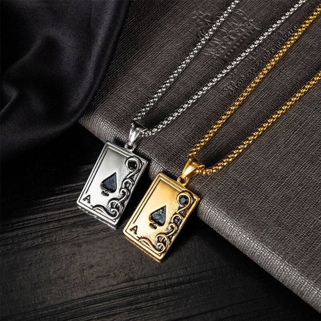 Ace of Spades Card Pendant Necklace Stainless Steel Gold Etsy