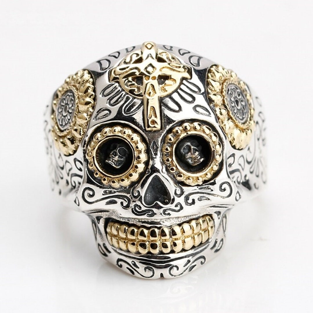 Silver Sugar Skull Ring Dia De Los Muertos Ring Day of the Etsy