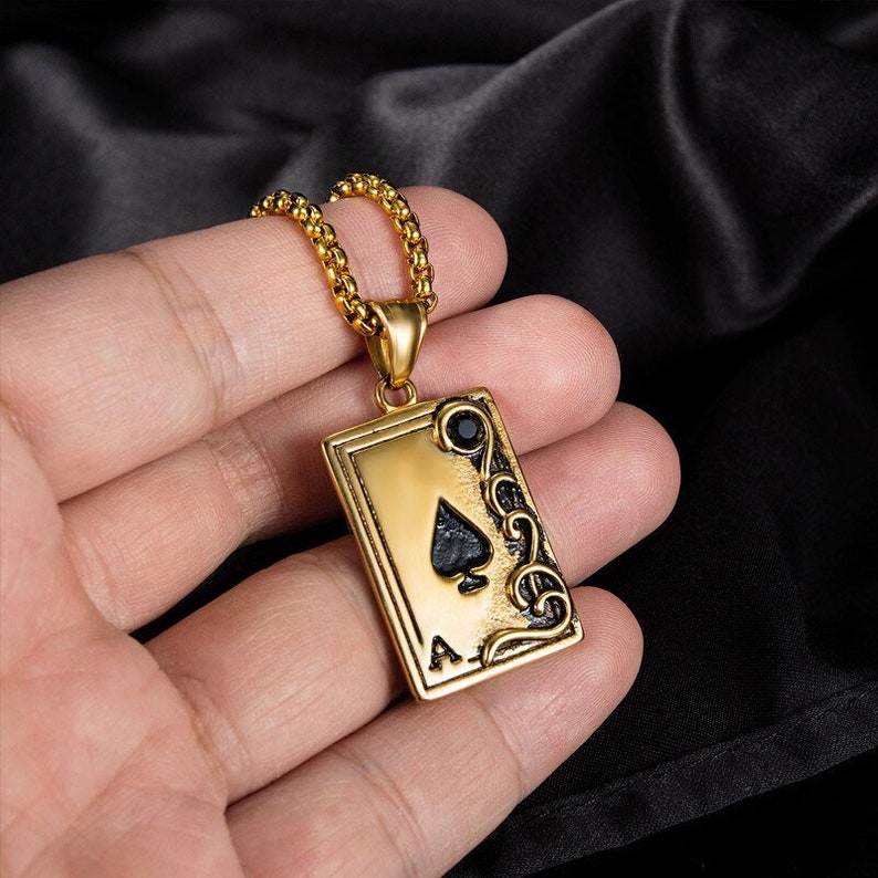 Ace of Spades Card Pendant Necklace Stainless Steel Gold Etsy