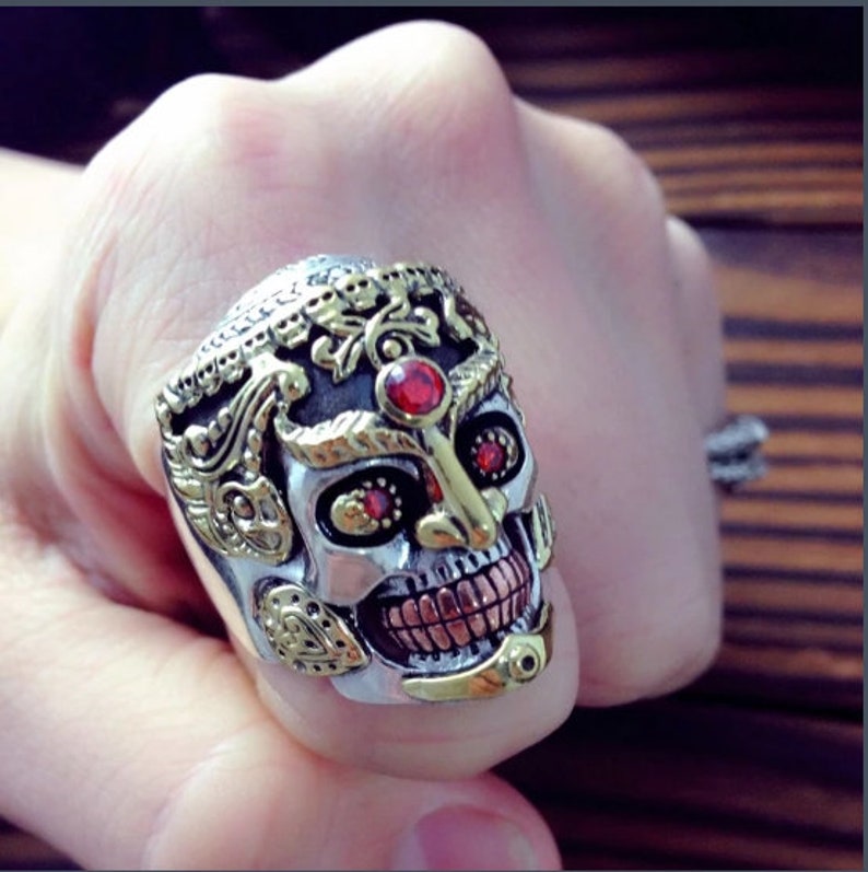 Skull Ring Silver Mayan Skull Ring God Skull Ring With Pink - Etsy