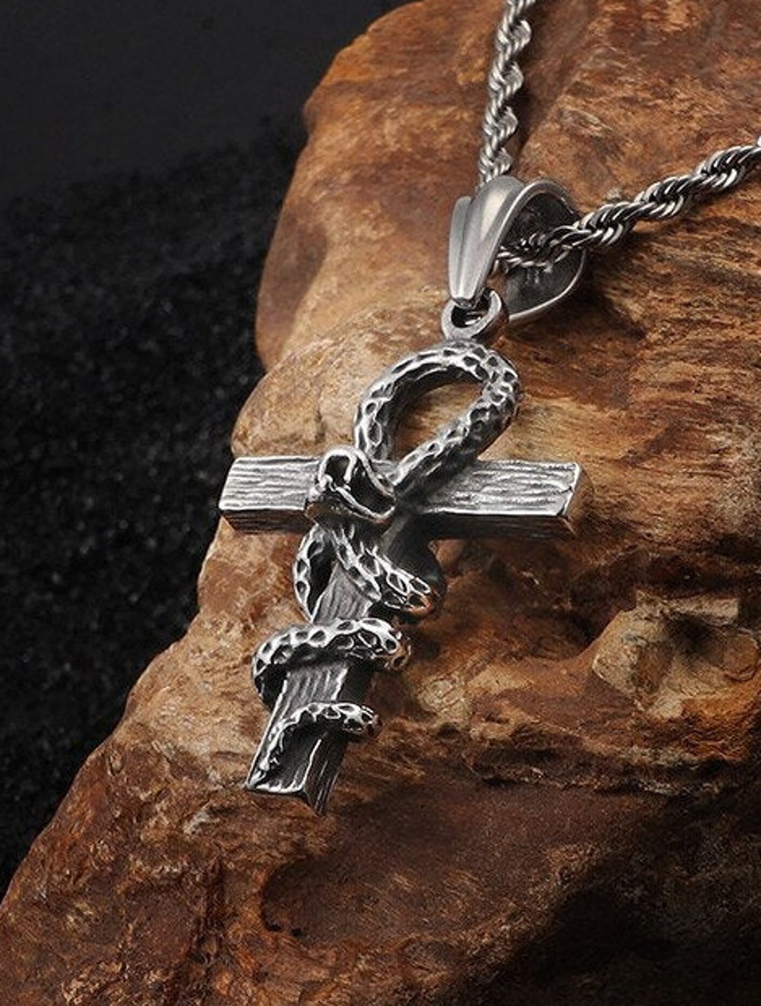 Gothic Cross & Serpent Snake Pendant Necklace - Etsy