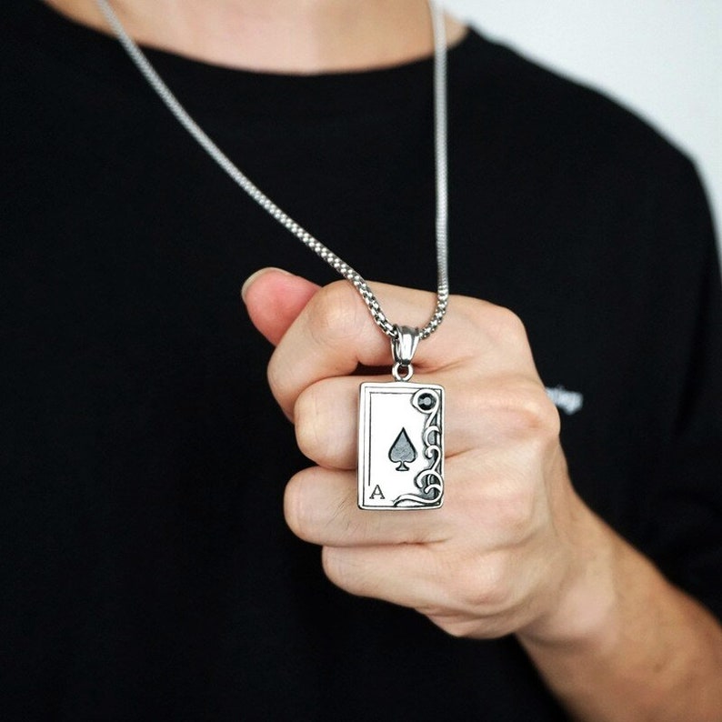 Ace of Spades Card Pendant Necklace Stainless Steel Gold Etsy