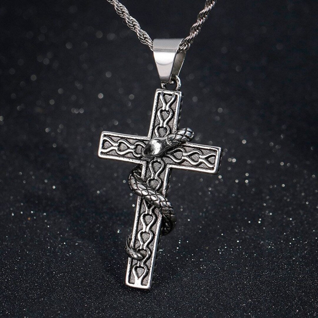 Gothic Cross & Serpent Snake Pendant Necklace - Etsy UK