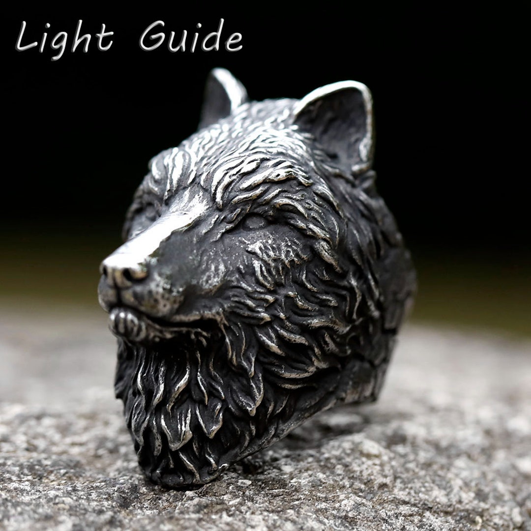 Men's Large Nordic Wolf Stainless Steel Nordic Viking Biker Ring Wolves