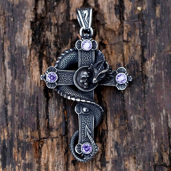 Gothic Totenkopf Kreuz & Drachenschlange Schlange Anhänger Halskette -   Österreich