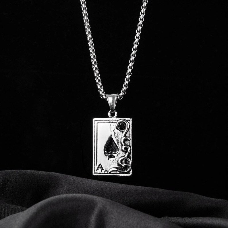 Ace of Spades Card Pendant Necklace Stainless Steel Gold Etsy