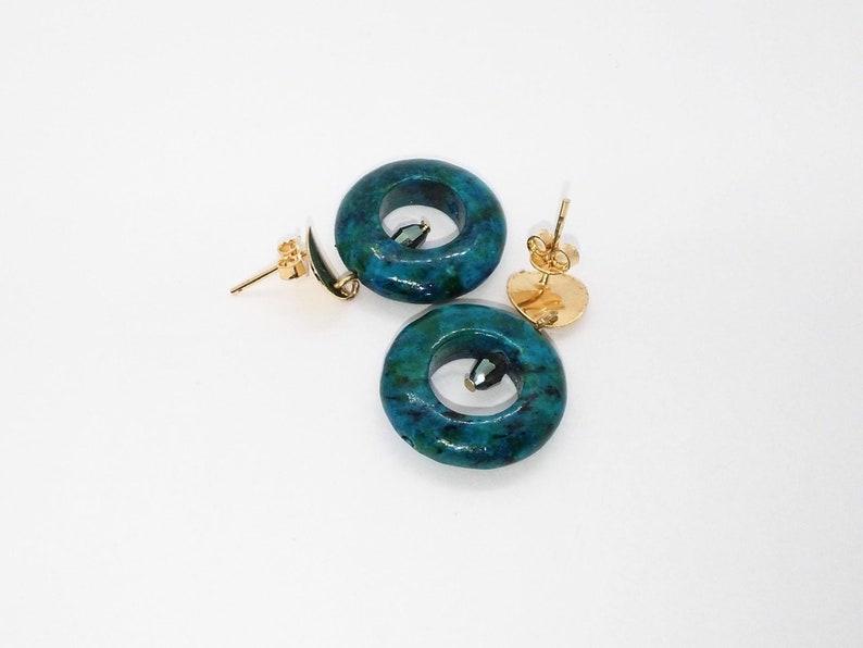 GF,Gold,Gemstone,Goldfilled ear studs,Eyecatcher,Woman/'s gift,Apple blue Sea green,unique green,aqua,Azurite Chrysocolla,Earrings,woman,14k