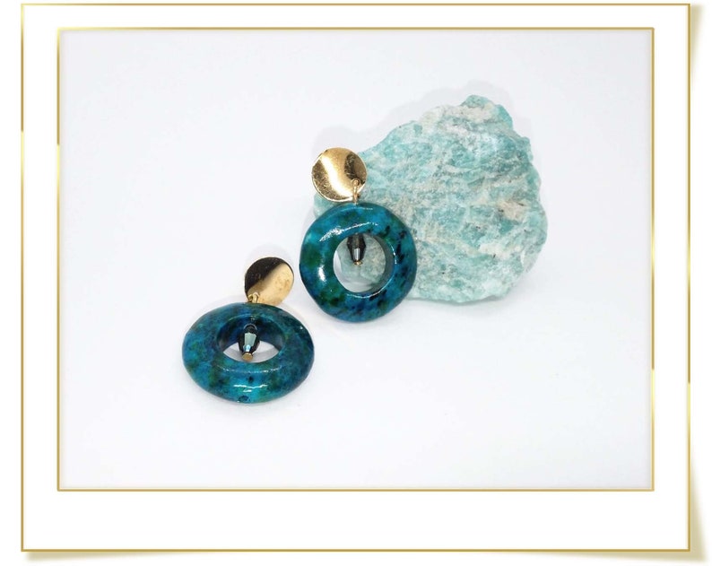 GF,Gold,Gemstone,Goldfilled ear studs,Eyecatcher,Woman/'s gift,Apple blue Sea green,unique green,aqua,Azurite Chrysocolla,Earrings,woman,14k