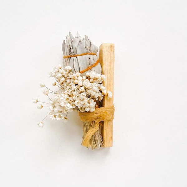 White Sage Smudge Stick with Palo Santo and Dried Flowers