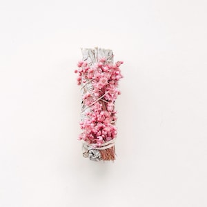 White Sage Smudge Stick & Pink Dried Flowers