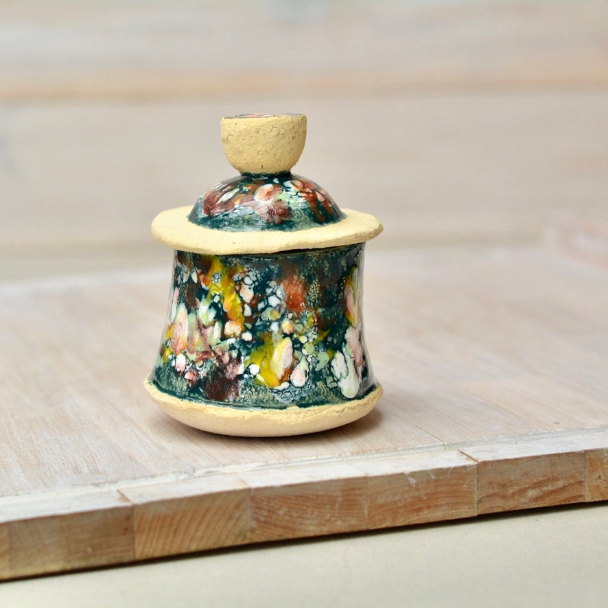 Small Decorative Ceramic Container with Lid Colourful Storage Etsy