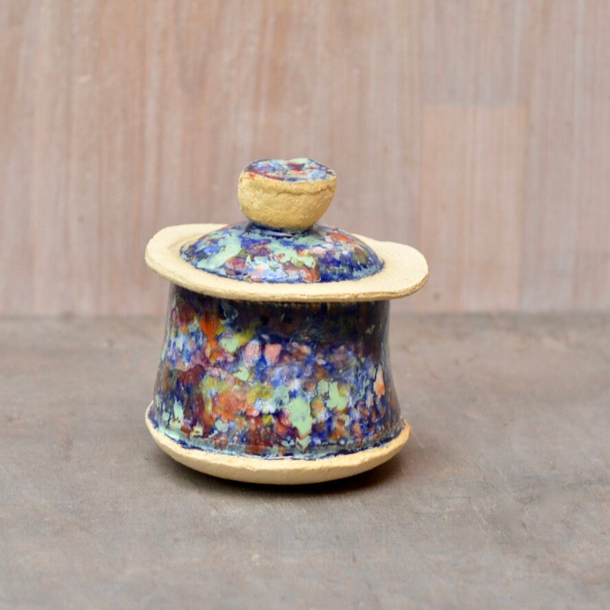 Small Decorative Ceramic Container with Lid Colourful Storage Etsy