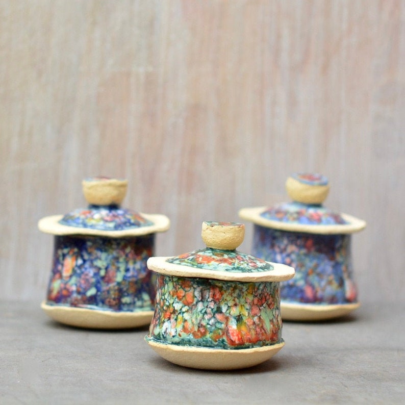 Small Decorative Ceramic Container with Lid Colourful Storage Etsy