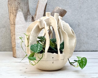 Sculptural Ceramic Basket Plant Holder