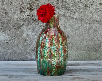 Fall Colorful Ceramic Bottle Vase; Bright Boho Home Décor