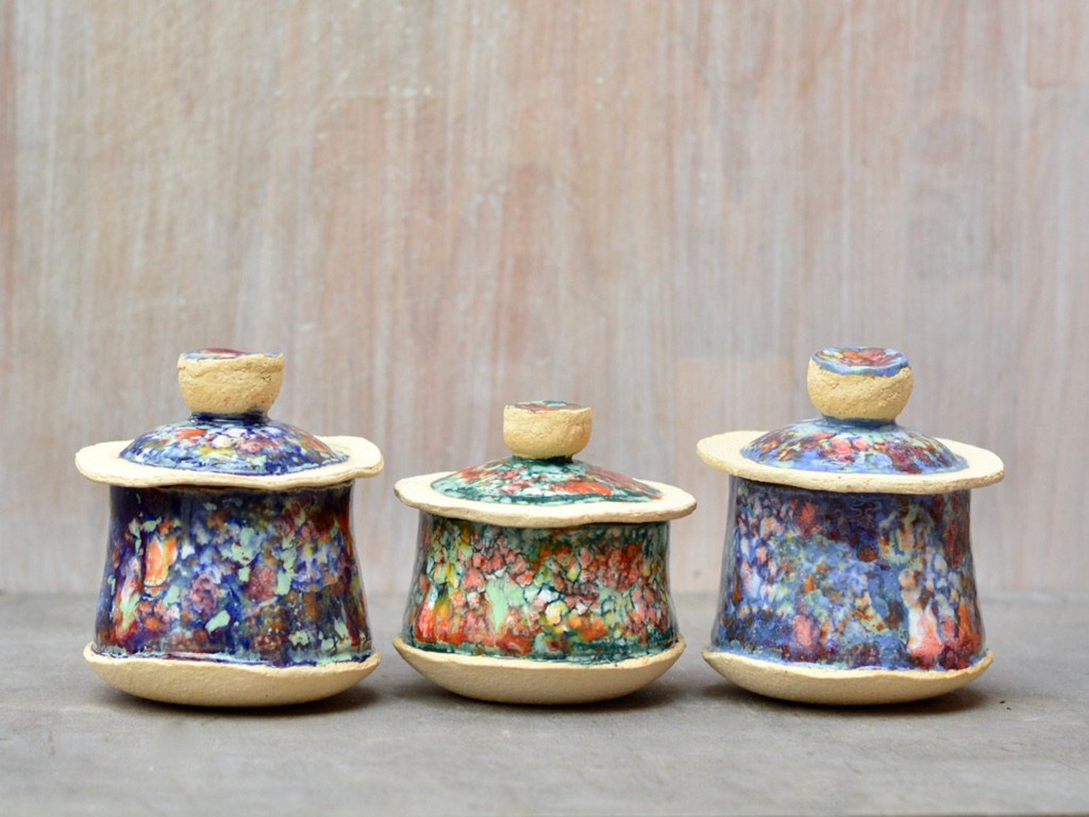 Small Decorative Ceramic Container with Lid Colourful Storage Etsy
