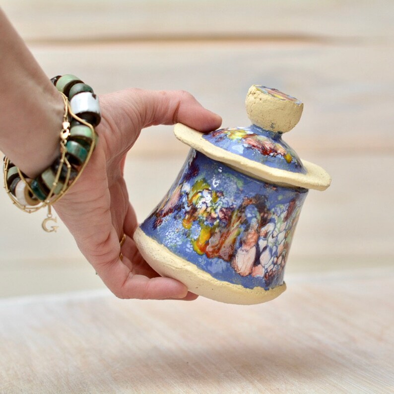Small Decorative Ceramic Container with Lid Colourful Storage Etsy