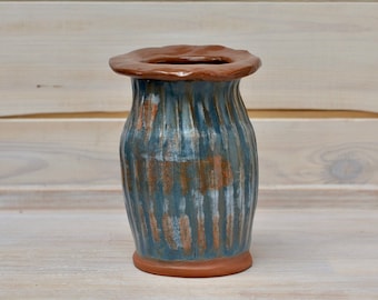 Teal Blue Fluted Vase with Rim