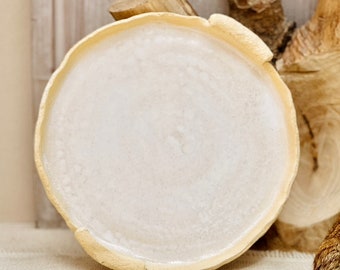 Rustic Ceramic Cheese Board, Handmade Round Pottery Tray, Decorative Serving Tray, Farmhouse Table Decor