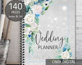 Silver wedding planner, Winter wedding planner, Digital wedding book, Printable wedding planner, Wedding binder,  Instant download planner