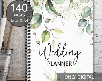 Boho wedding planner, Digital wedding planner, Printable wedding planner, Greenery wedding binder, Wedding ebook, Instant download planner