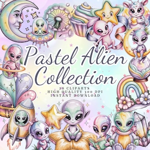 Pastel Alien Clipart: Kawaii PNG Files for Crafts (Digital Download)