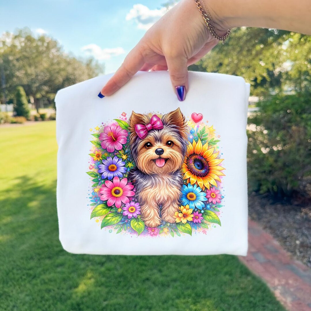 Floral Yorkie Sublimation PNG, Cute Yorkshire Terrier Flower Dog ...
